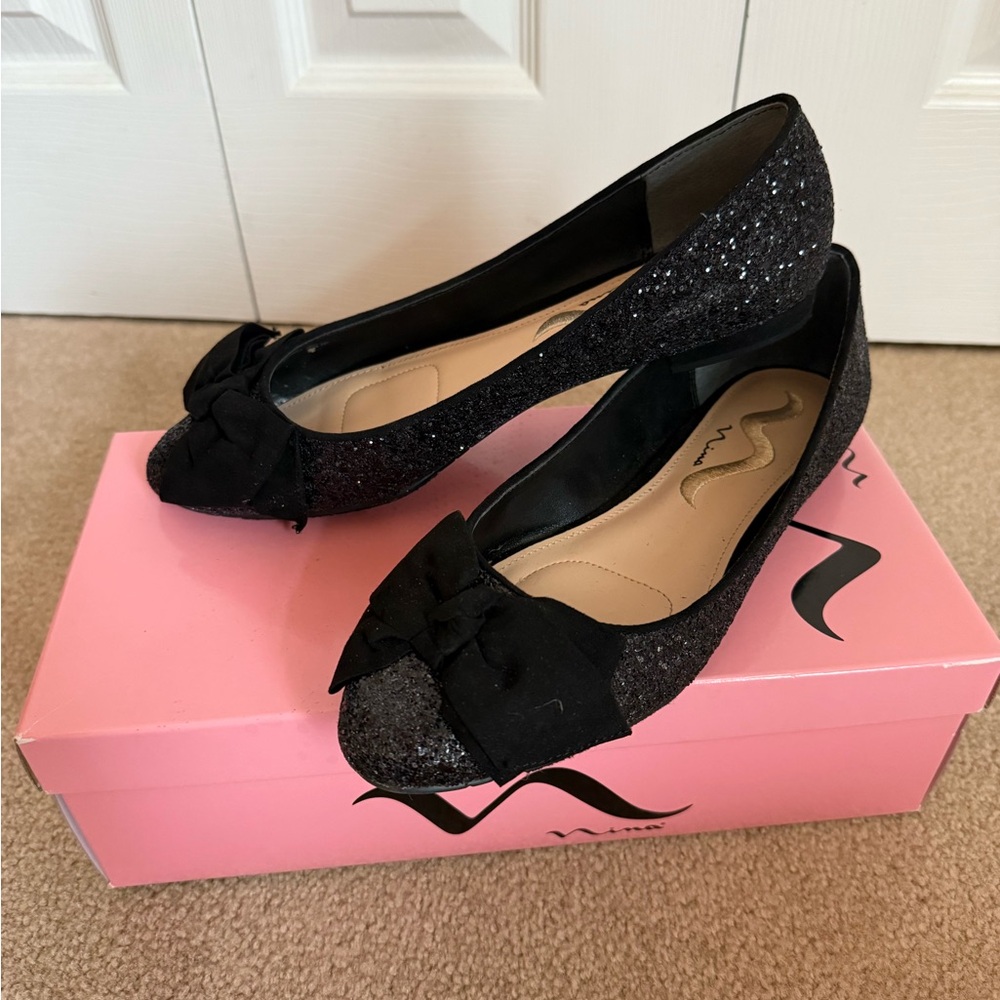 Nina Black Sparkle Bow Flats